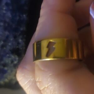 Size 9 Lighnten Bolt Silver ring with a touch of gold #gothjewellery